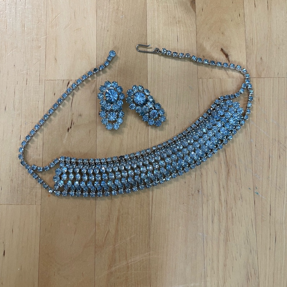 Weiss blue rhinestone necklace and earrings